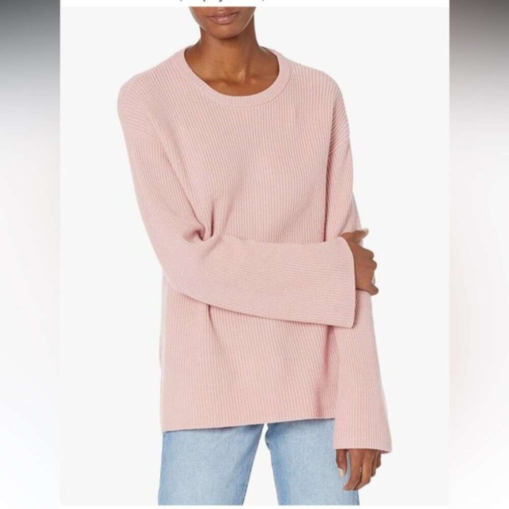 The Drop Alice‎ Crewneck Back Slit Ribbed Pullover Sweater Zephyr Pink